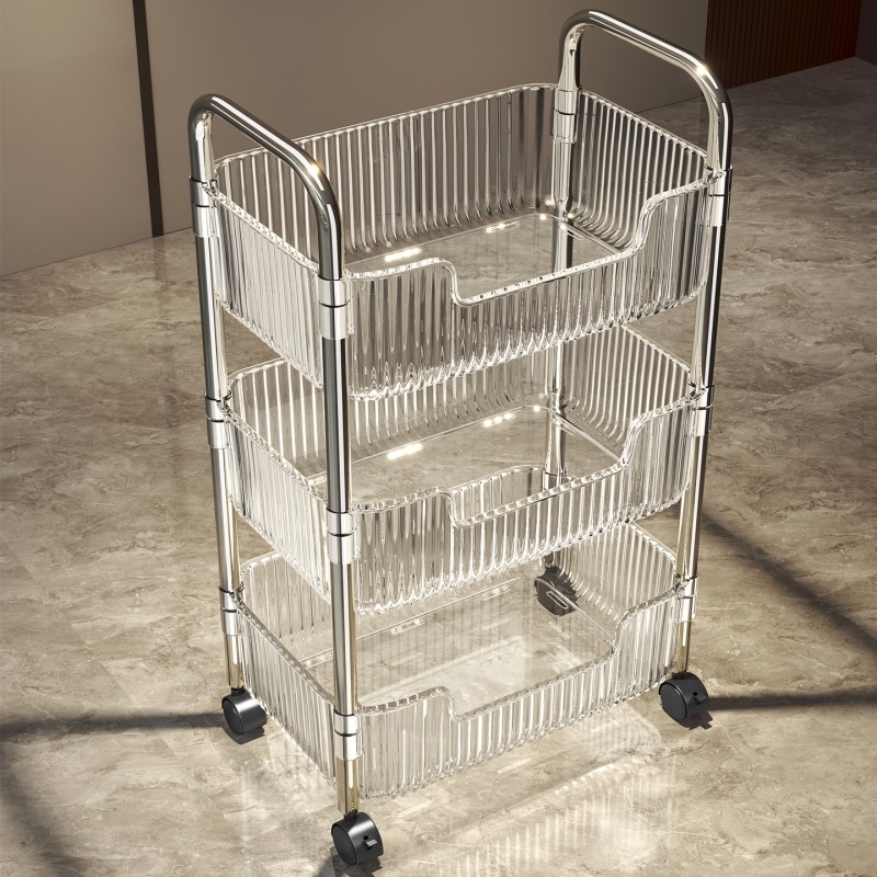零食置物架家用可移动落地多层小推车玩具储物收纳架透明滚轮物品
