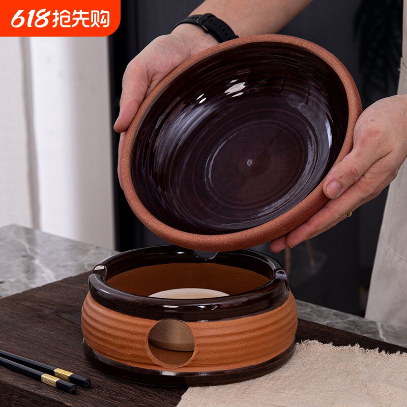 复古土陶浅砂锅炖锅赣湘菜馆耐高温酒精炉土钵子商用饭店锅仔套装