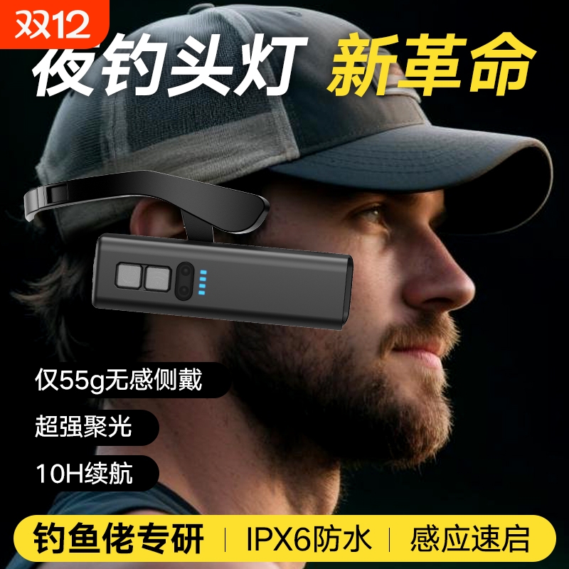 2025新款钓鱼专用头灯挂耳式强光充电超亮户外夜钓登山手电灯
