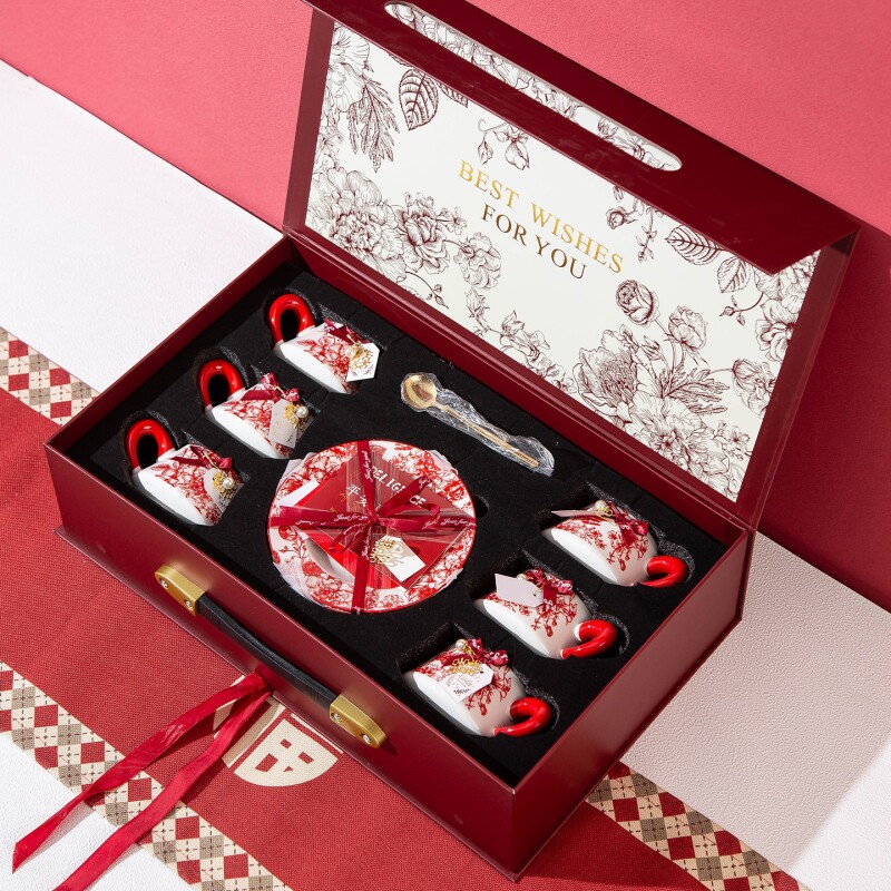 复古喜庆陶瓷咖啡杯碟套装高档精致情侣对杯礼盒女生新婚结婚礼物