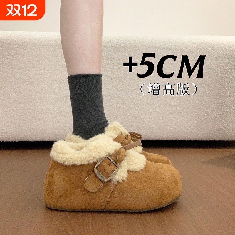 内增高复古勃肯鞋厚底雪地靴女2025秋冬季新款加绒加厚保暖棉鞋子