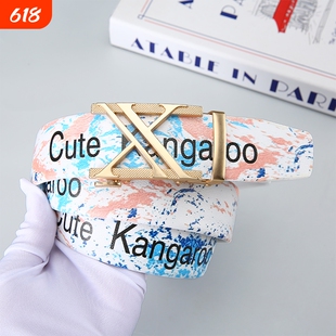 Cute Kangaroo新款全卡槽自动腰带男女同款高级牛仔裤皮带字母