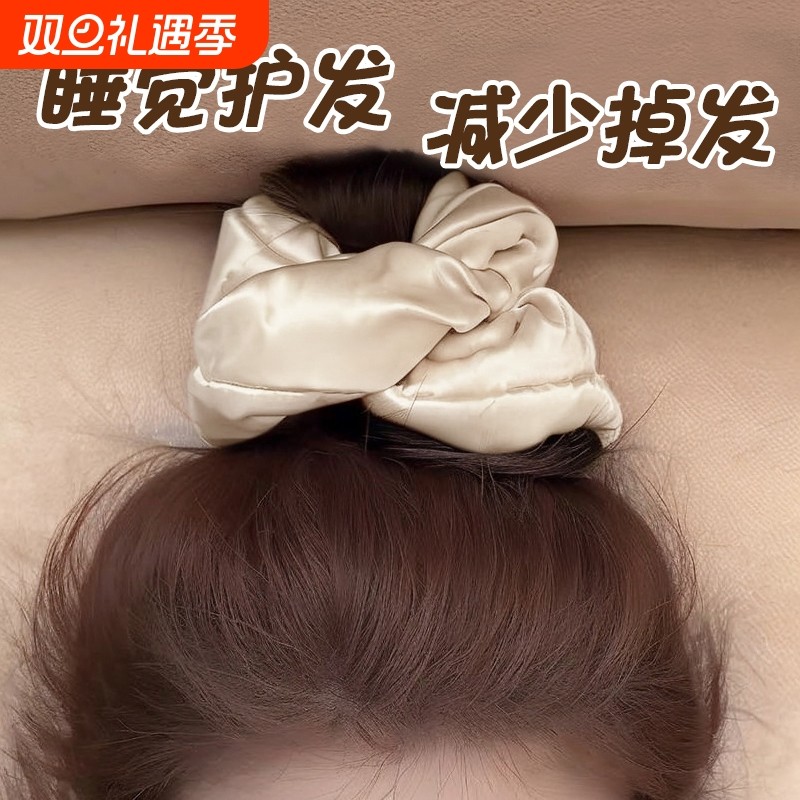 睡眠枕头大肠发圈女款真丝海绵填充缎面发绳扎丸子头皮筋头绳头花