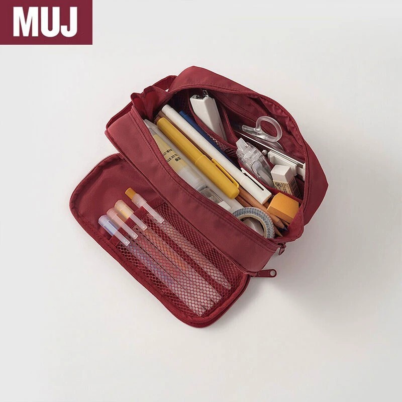 日本无印MUJ锦纶笔袋文具盒文具袋简约立体铅笔盒大容量尼龙收纳双层手提单层隔层