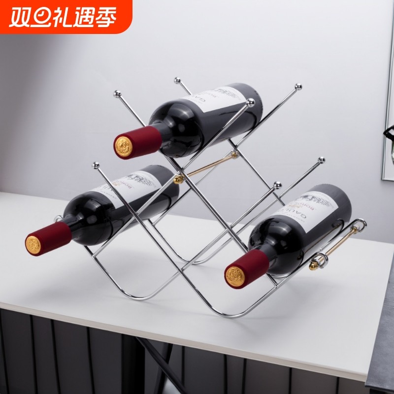 创意铁艺菱形红酒架装饰品摆件家居客厅酒柜葡萄酒收纳架跨境批发
