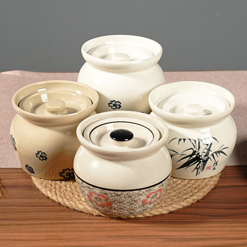 瓦罐炖炖盅家用商用隔水炖一人蒸蛋带盖煨汤罐沙县陶瓷煲汤罐蒸菜