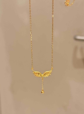 「鎏金飞羽」天使之翼金色翅膀项链女Y字流苏锁骨链轻奢