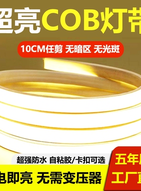 led灯带220v超亮防水自粘线形灯槽家用客厅吊顶氛围cob户外软灯条