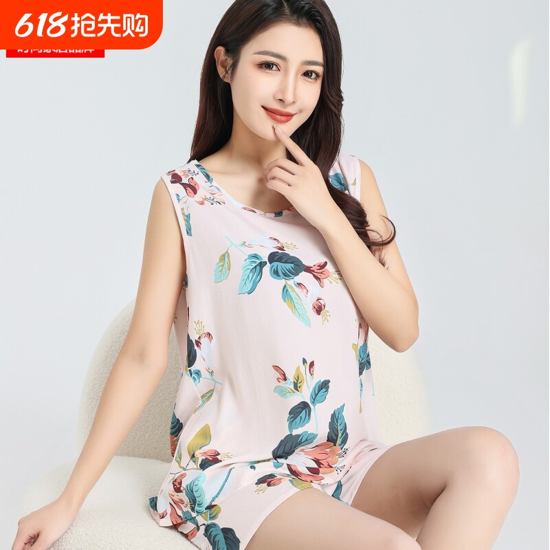 棉绸睡衣女夏款无袖短袖短裤凉感透气薄款宽松可外穿家居服套装