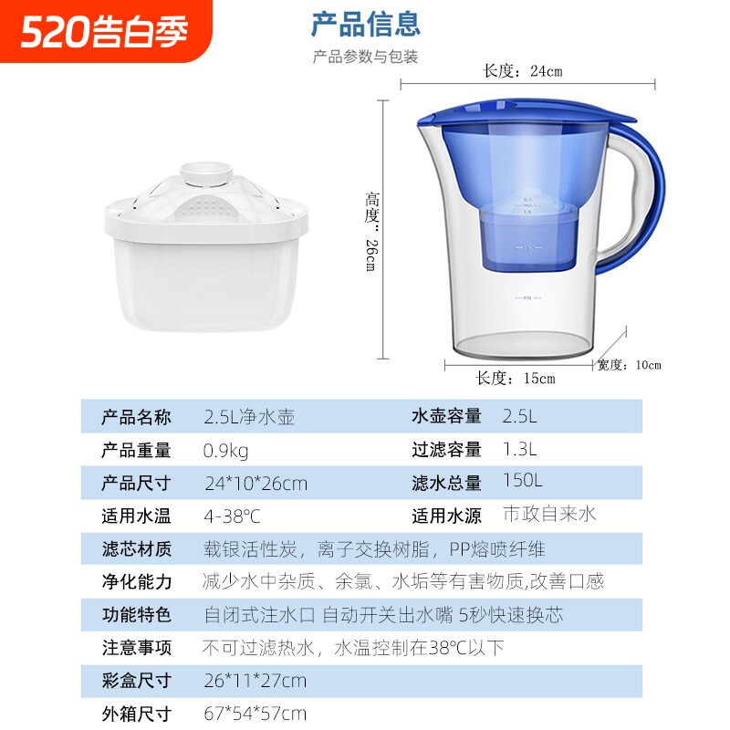 工厂直销 净水壶 家用厨房活性炭滤水壶 便携式净水器一件代发