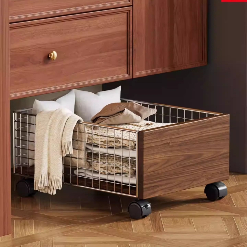 浴室柜下可移动脏衣篓置物架