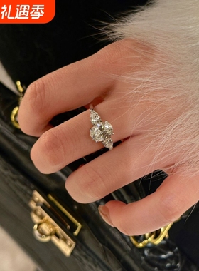 爆闪三生石戒指女奢华气质精致高级感时尚温柔百搭指环清冷感设计