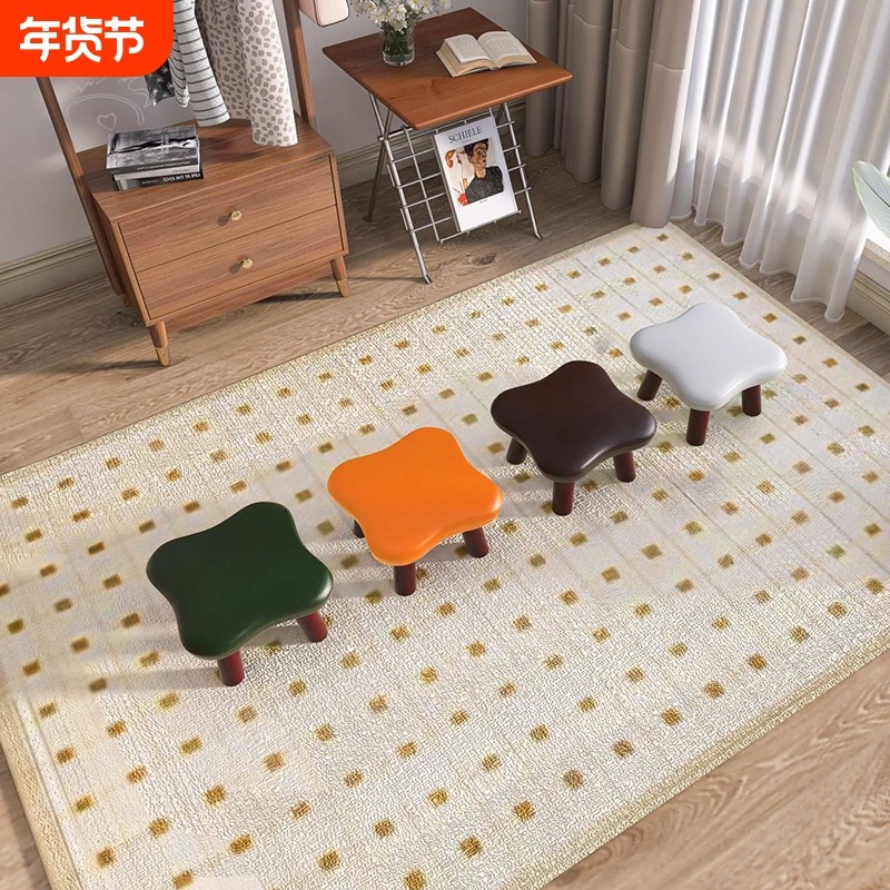 实木小凳子家用矮凳客厅复古小板凳儿童创意软包沙发凳门口换鞋凳