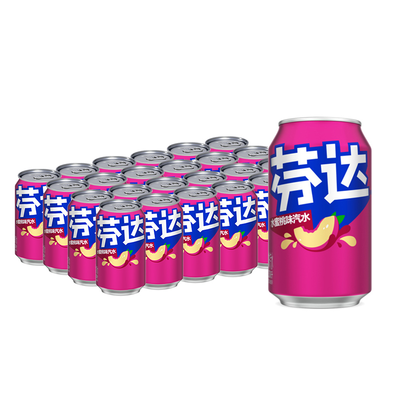 可口可乐芬达水蜜桃味330ml 苹果味网红可乐胖罐碳酸饮料整箱批发
