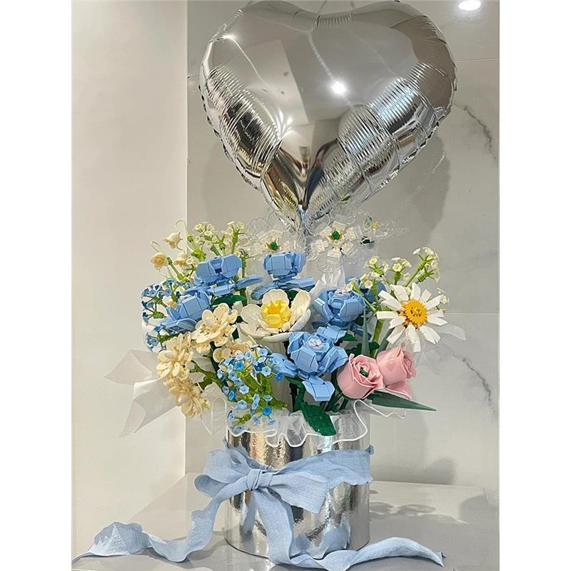 jaki积木花束女孩玫瑰永生花女生铃兰桌面摆件系列情人节兼容乐高