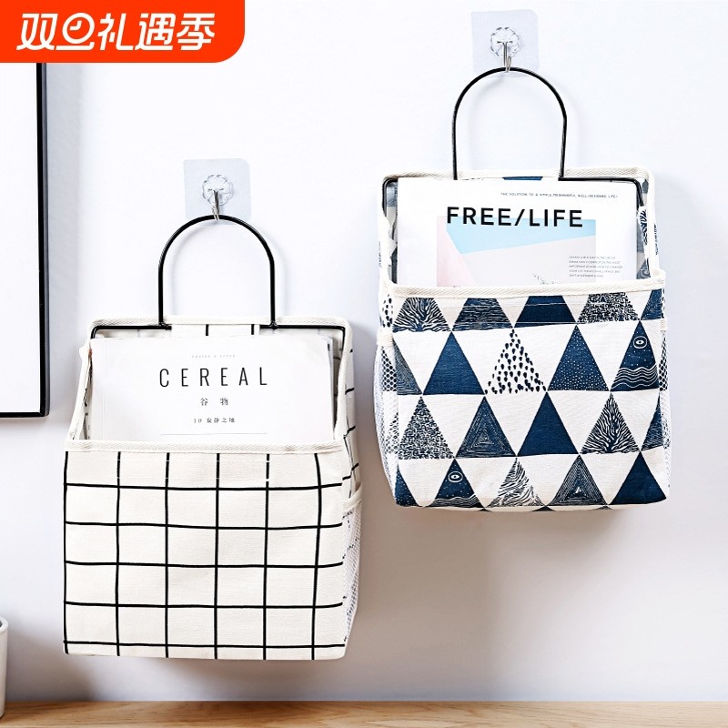 床头布艺单兜挂袋布艺收纳袋墙上挂袋宿舍挂墙式小布袋门后置物