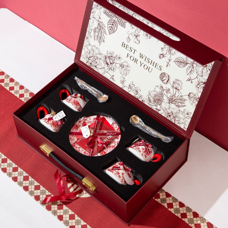 喜庆咖啡杯碟情侣对杯礼盒套装高级氛围感结婚新婚伴手礼乔迁礼品