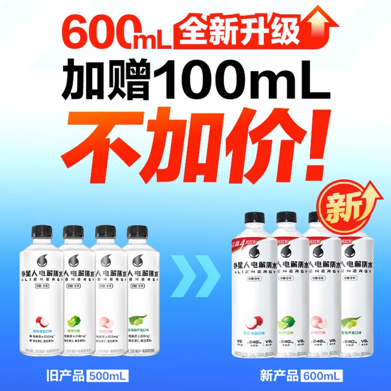 -外星人电解质水300ml/600ml/瓶青柠荔枝运动补水椰子海