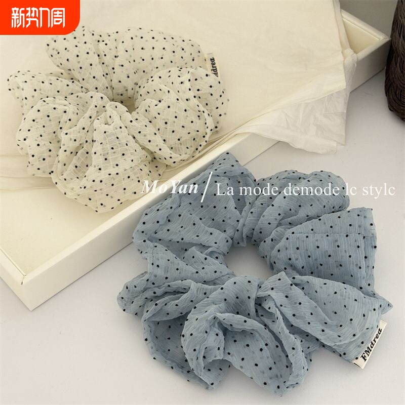 韩版波点大肠皱格纱感发圈气质丸子头绳清新头花甜美时尚发绳发饰