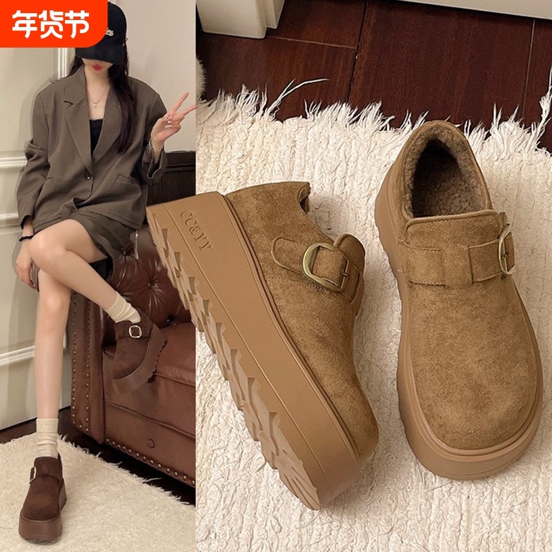 厚底勃肯鞋女冬加绒2025年爆款复古一脚蹬乐福鞋保暖毛毛棉鞋防滑,女鞋,勃肯鞋/软木鞋,淘宝优惠券,粉丝福利购,淘宝优惠卷