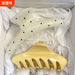 奶黄色多抓+黑波点抓夹中等发量简约俏皮夏日感抓夹福袋中号百搭