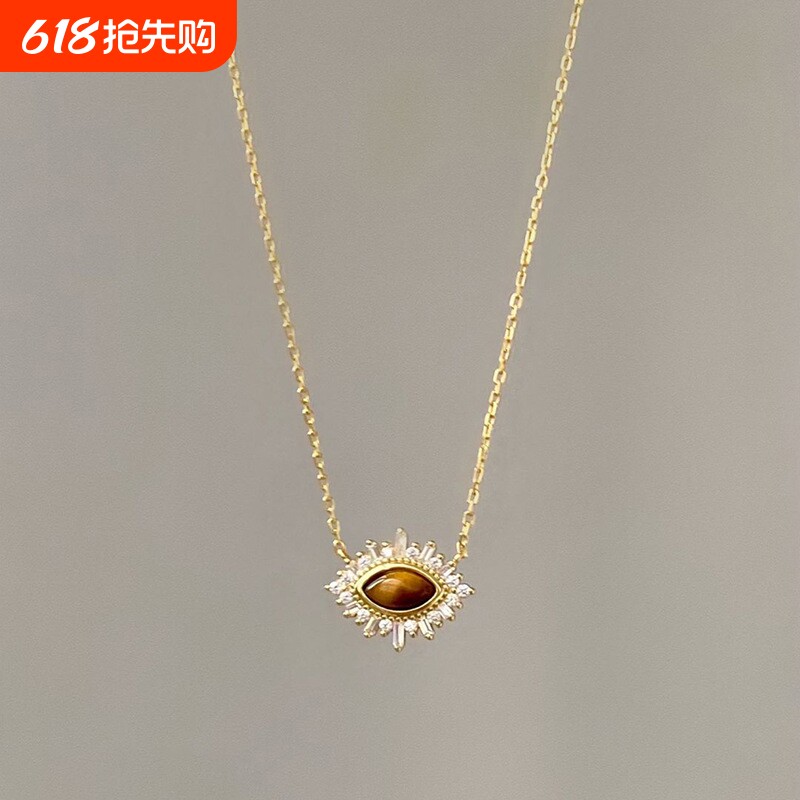 复古宫廷风小众设计感虎眼石镀金锁骨链气质项链配饰锁骨链饰品