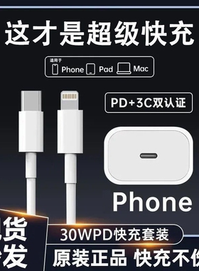 适用苹果30W快充iphone14原装充电器头17pro数据线15/16/13/12/11/8p插头手机plusxr快充PD套装max速冲20W