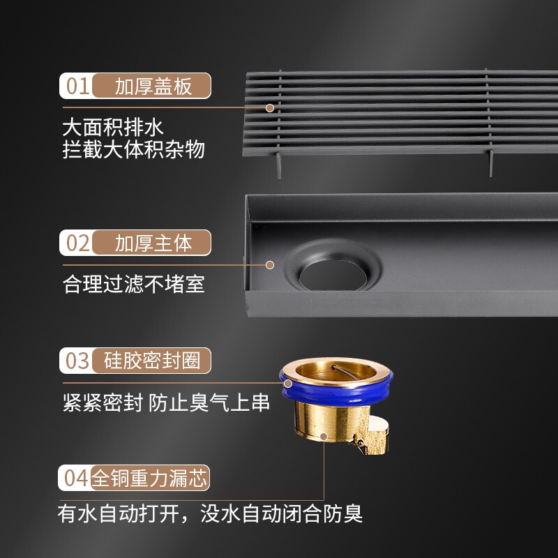 防臭地漏不锈钢枪灰色长条地漏大排量淋浴房水槽格栅侧排加长地漏
