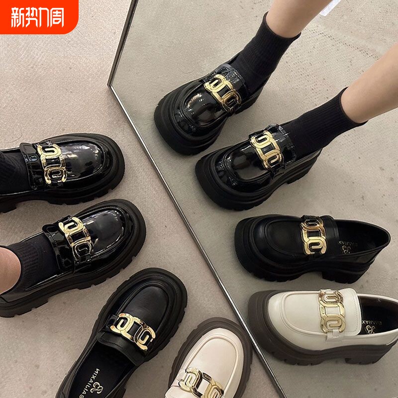 黑色jk单鞋英伦风小皮鞋2026新款松糕增高厚底乐福鞋防滑圆头中