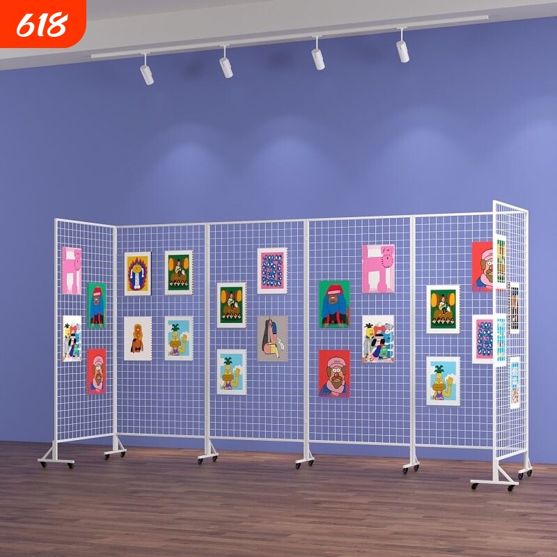 折叠网格展示架幼儿园画展书法美术绘画作品展览架落地铁网格网