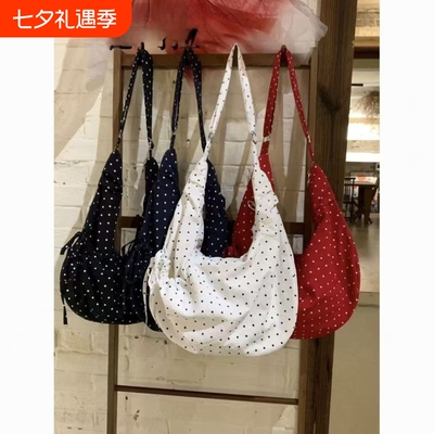 日系新款文艺波点帆布包简约小清新打结单肩包大容量通勤托特包潮