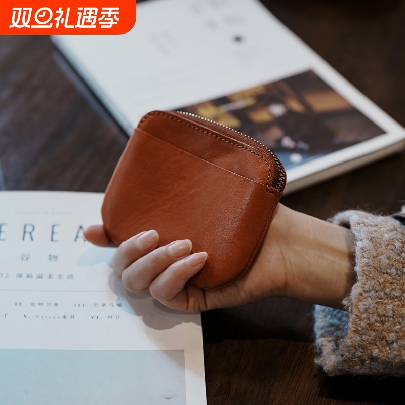 复古小众油蜡皮革便携口红包日式卡包手拿迷你零钱收纳包耳机硬币