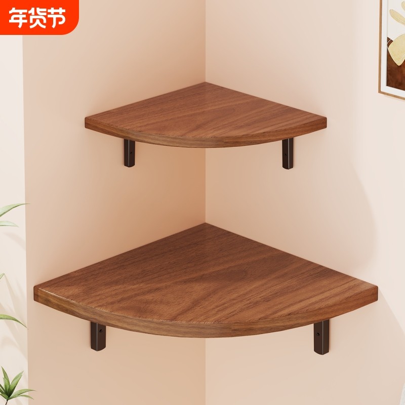 墙上置物架卧室墙壁转角收纳隔板壁挂书架床头免打孔三角架子墙面