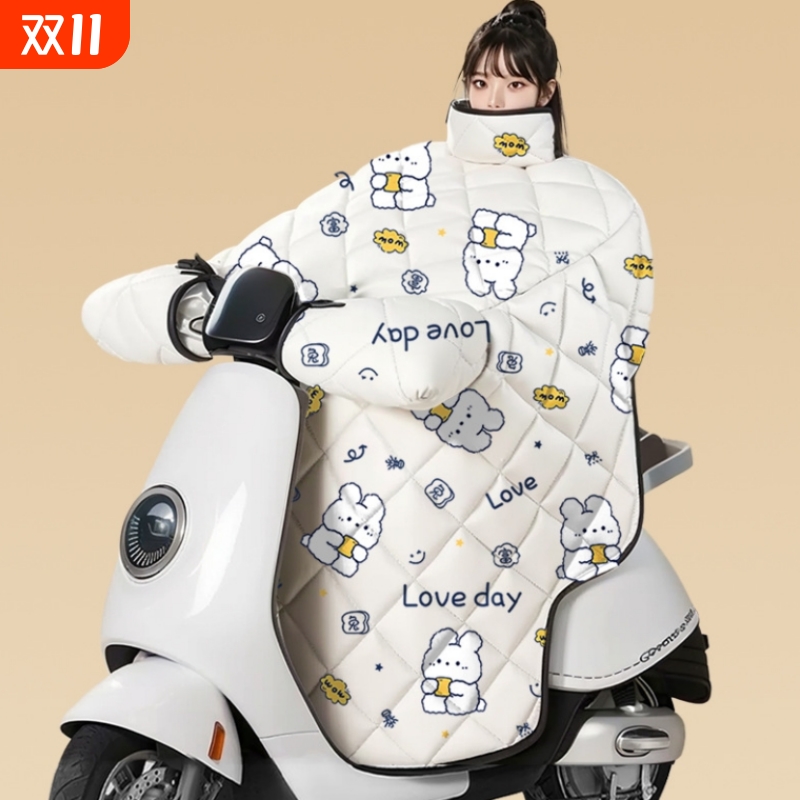 2025电动车挡风被新款冬季加厚双面防水反光防风被加绒防雨亲子款