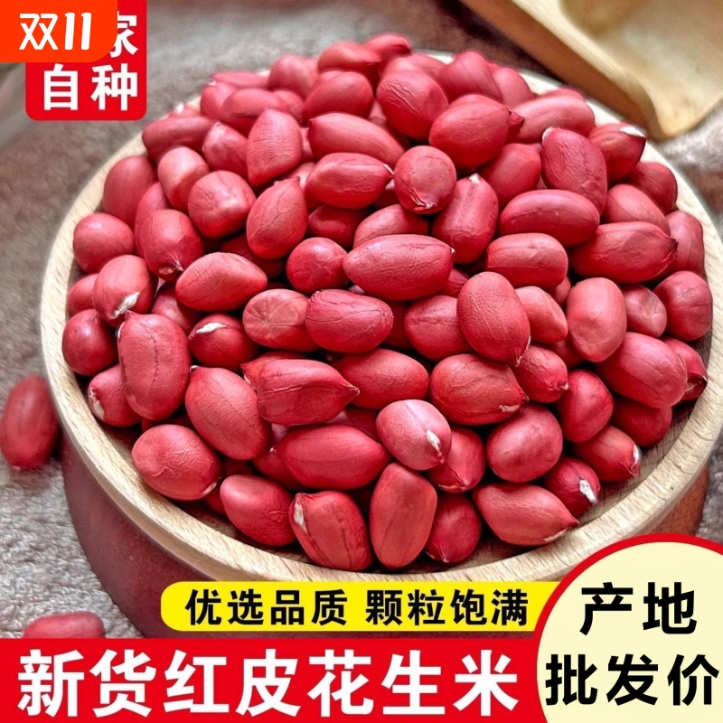 红皮花生米批发价农家自产四粒红花生仁大颗粒袋装500g东北特产