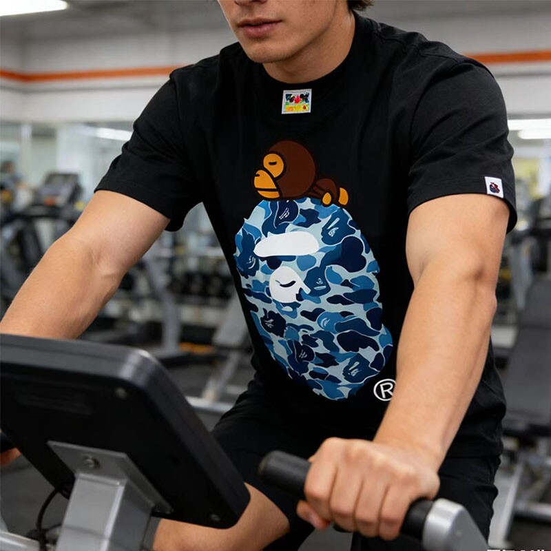 BAPE潮牌短袖猿人头鲨鱼嘴夏季新款纯棉男女宽松上衣T恤白色黑色