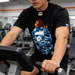 BAPE潮牌短袖猿人头鲨鱼嘴夏季新款纯棉男女宽松上衣T恤白色黑色