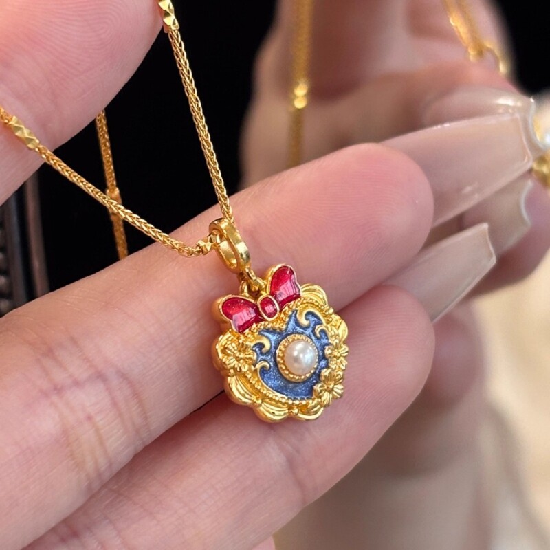 甜美公主滴油珍珠爱心蝴蝶结吊坠项链精致时尚可爱项饰