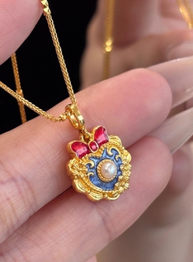 甜美公主滴油珍珠爱心蝴蝶结吊坠项链精致时尚可爱项饰