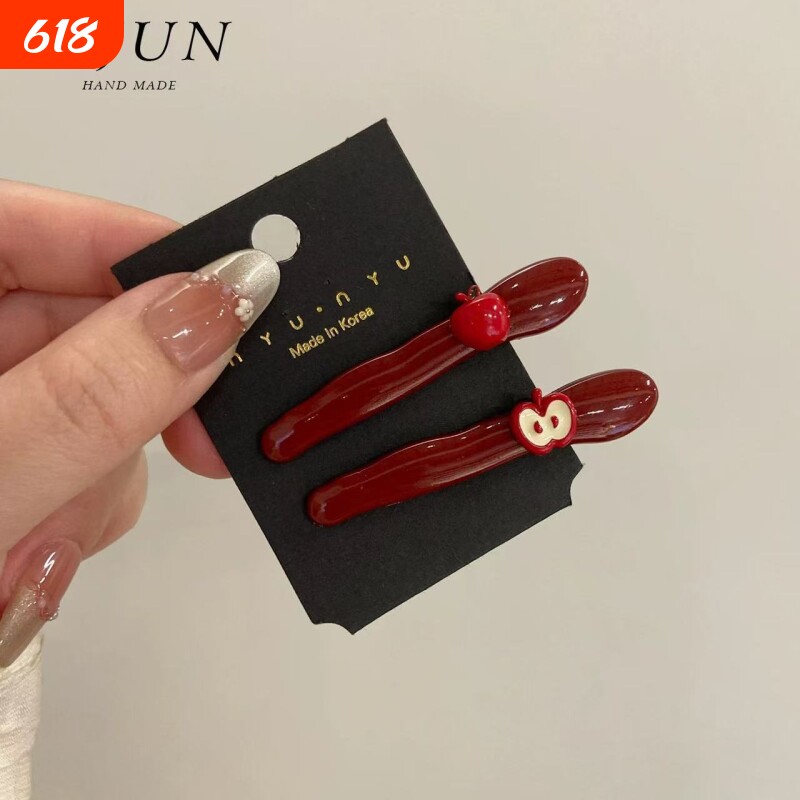 红樱桃发夹女刘海时尚百搭新款无痕小众发夹侧边夹设计发饰