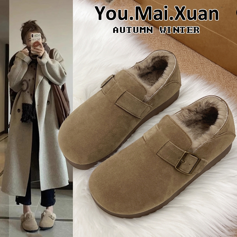 加绒勃肯鞋女2025年新款秋冬外穿毛毛豆豆棉鞋防滑保暖雪地靴平底
