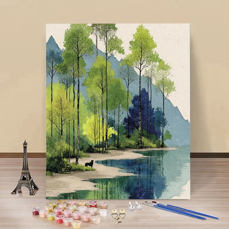 新款中式风景画diy数字油画手工填色治愈解压高颜值客厅装饰挂画