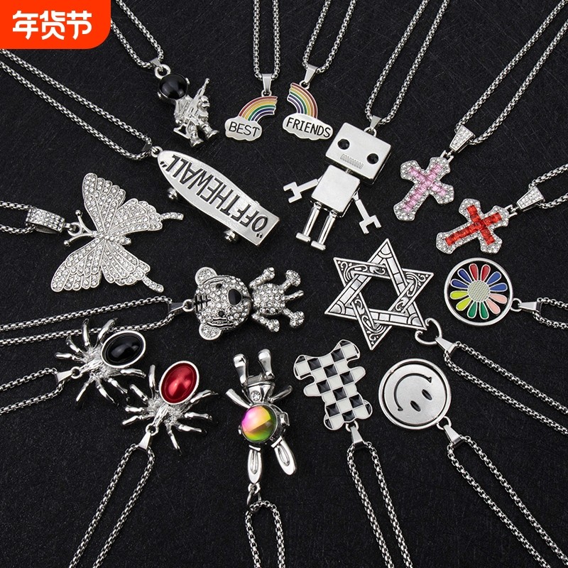 新款嘻哈项链小熊街舞炫酷毛衣链轻奢挂链男女同款毛衣链时尚吊坠