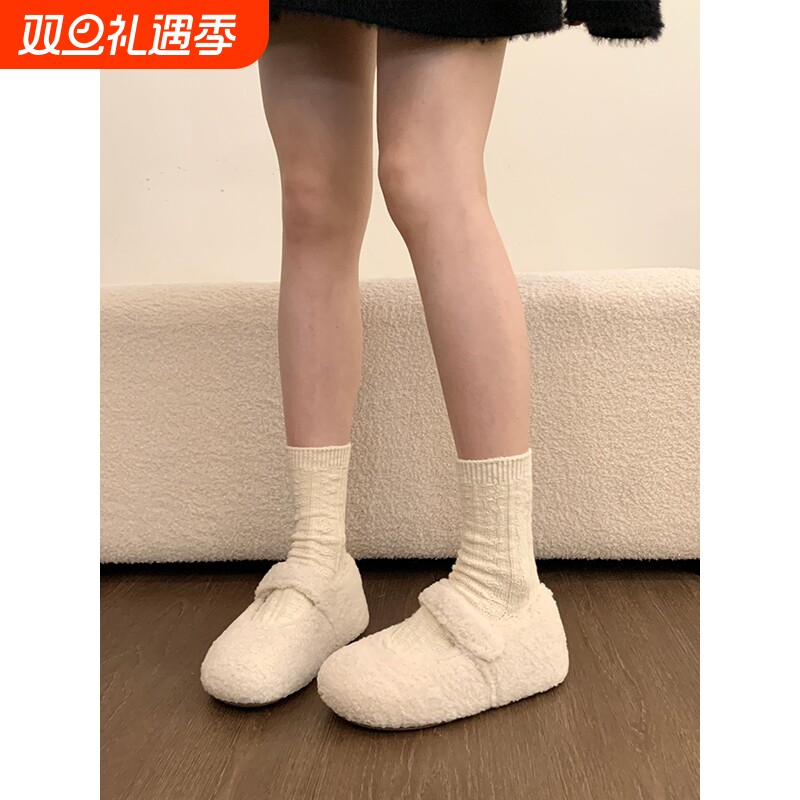 巨好看厚底内增高勃肯鞋毛毛鞋女2025新款冬季加绒玛丽珍棉鞋单鞋