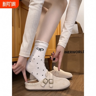 秋季 女2026新款 配裙子百搭软底包头拖 复古白色厚底半拖勃肯鞋 爆款