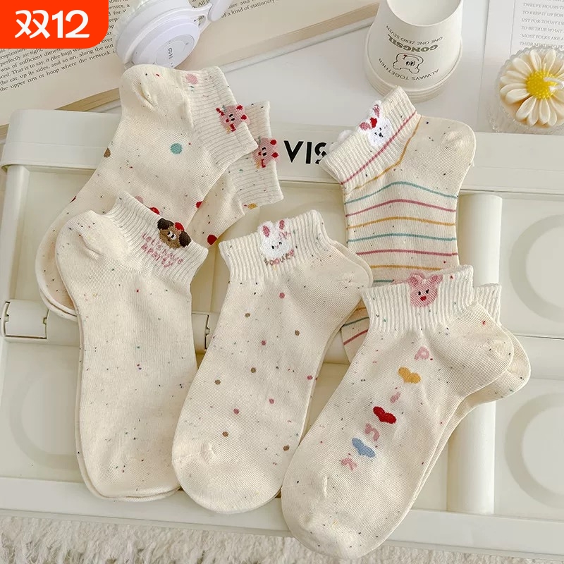 夏季薄款点纱卡通袜子女短袜透气ins潮可爱小熊短筒浅口女袜韩版