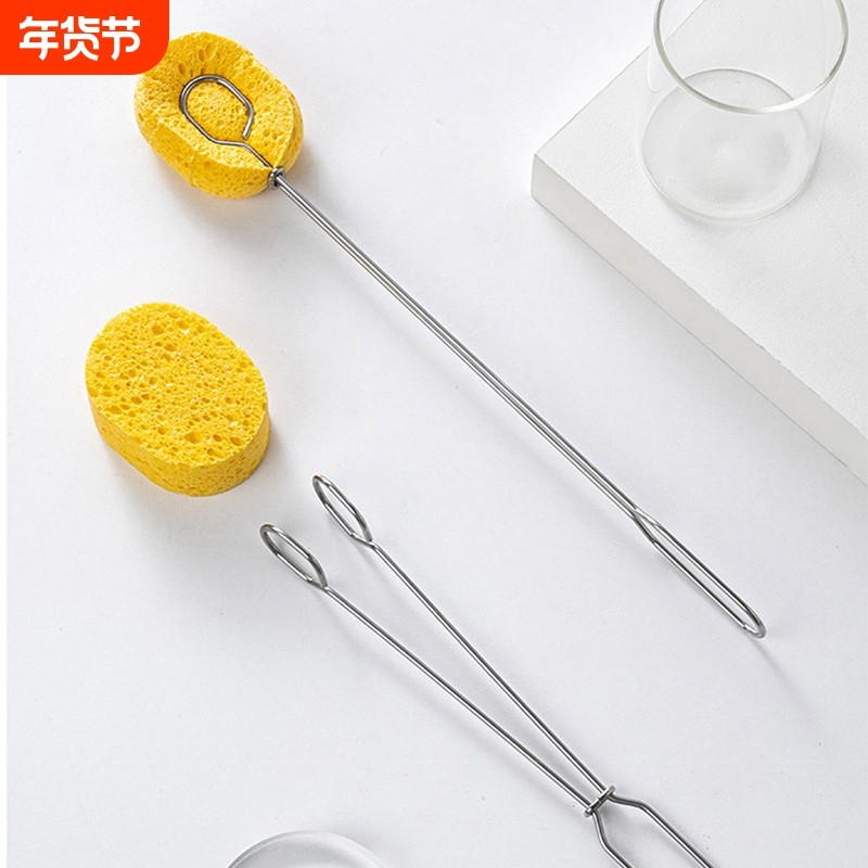 不锈钢海绵杯刷夹无死角可替换长柄天然木浆棉水杯不沾油厨房专用