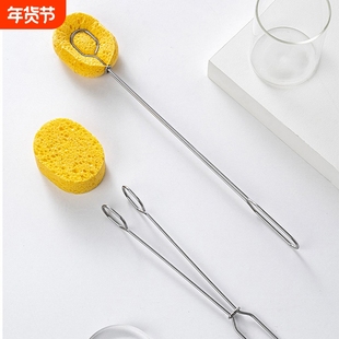 不锈钢海绵杯刷夹无死角可替换长柄天然木浆棉水杯不沾油厨房专用
