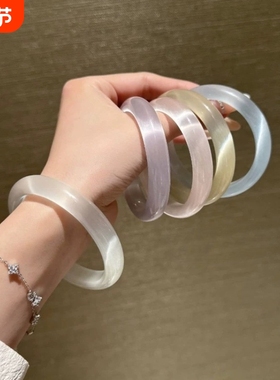 白色猫眼石玉镯白月光小众高级感白手镯玻璃高冰种女镯子紫罗兰