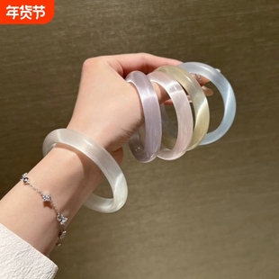 白色猫眼石玉镯白月光小众高级感白手镯玻璃高冰种女镯子紫罗兰